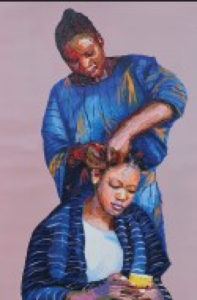 Naomie Oyeniy's painting A young African lady getting her done